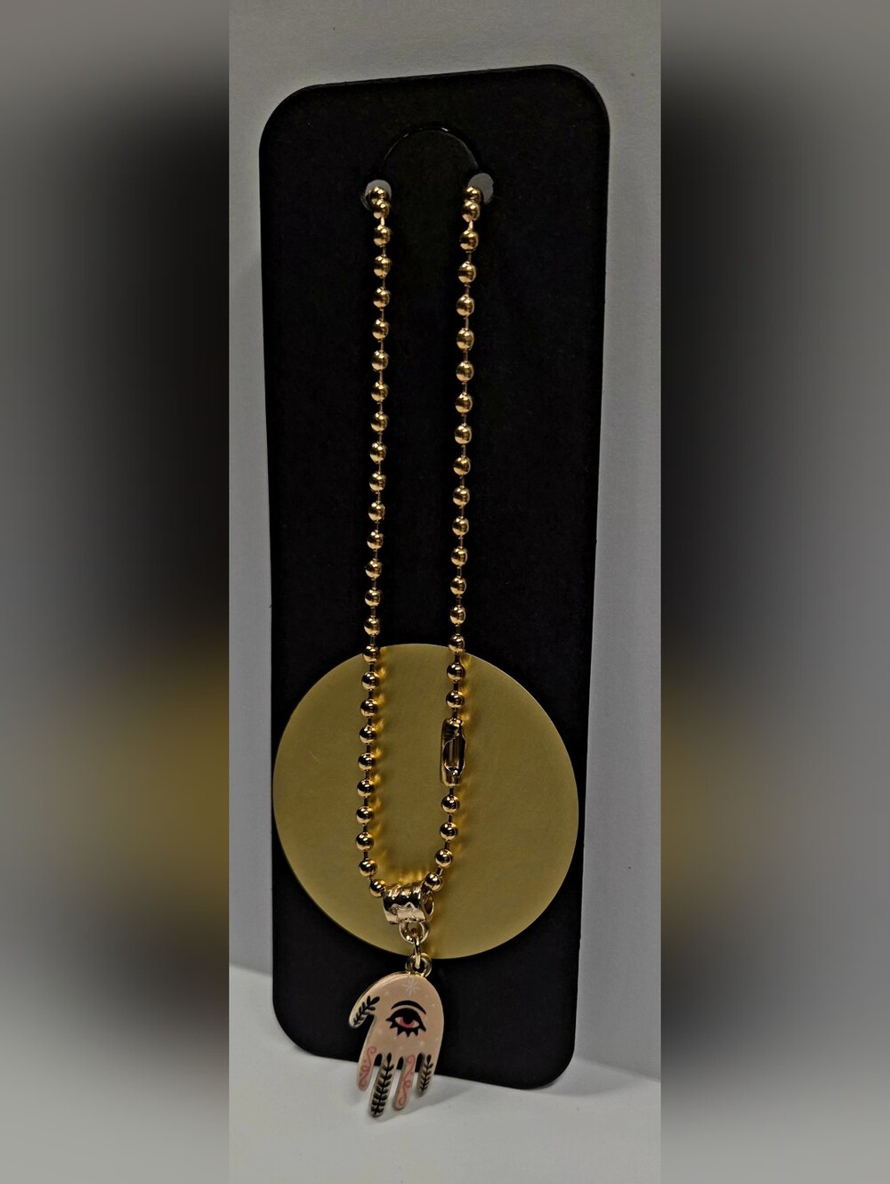 Gold Beaded Necklace with Hamsa Hand Pendant